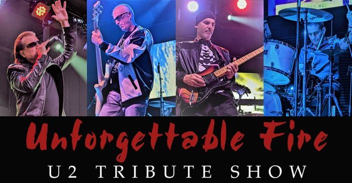 Unforgettable Fire, U2 Tribute Show photo with band members. 