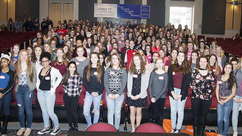 Nearly 200 young women from Uniontown, Laurel Highlands, Connellsville, and Albert Gallatin high schools attended Future4U: An Exploration of STEAM Career Opportunities for Women March 8 at Penn State Fayette, The Eberly Campus.