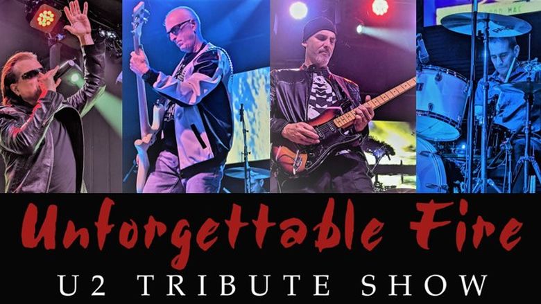 Unforgettable Fire, U2 Tribute Show photo with band members. 