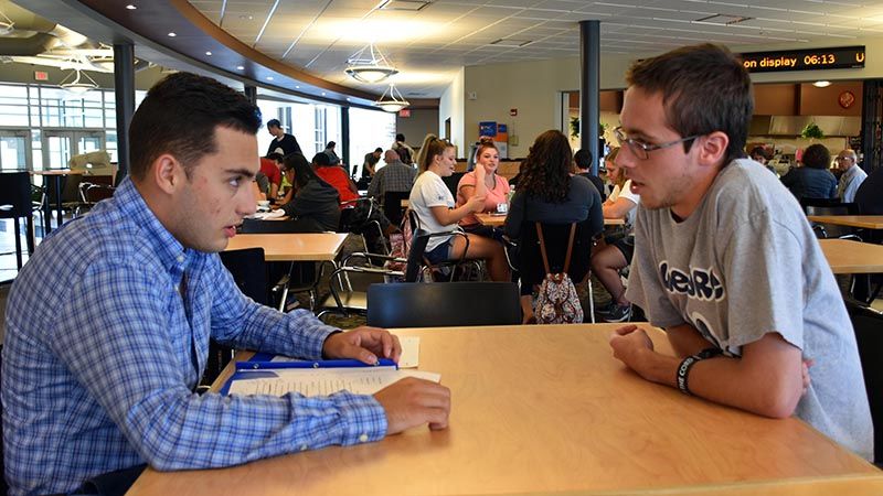 William Guseman (right) mentors first-year student David D’Antonio. Both participated in this summer’s PaSSS program, which provides financial and educational support to students, helping them to graduate on time.
