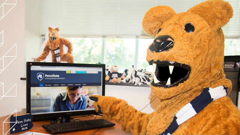 Lion mascot working on an application. 