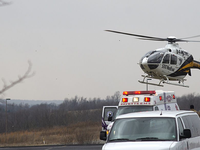 Medical Helicopter landing on campus.