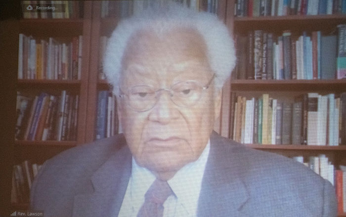 Reverend James Lawson, Jr. joined the event via Zoom