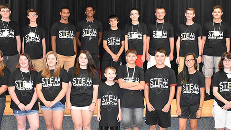 Local high school students who attended the first of two Chevron STEM career exploration camps held in July at Penn State Fayette, The Eberly Campus.