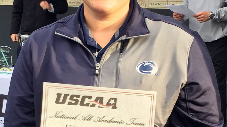 Haley Brothers displays a certificate she received at the 2016 United States Collegiate Athletic Association’s (USCAA) golf championships Oct. 11 in State College, where she was named to the USCAA National All-Academic Team for maintaining a 3.5 gpa.