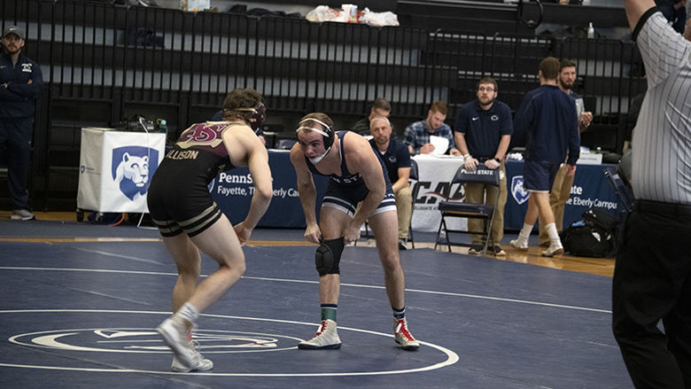 Aaron Mylan (Penn State Fayette) faces Thomas Allison (The Apprentice School) at the 2020 PSUAC/USCAA National Wrestling Invitational.