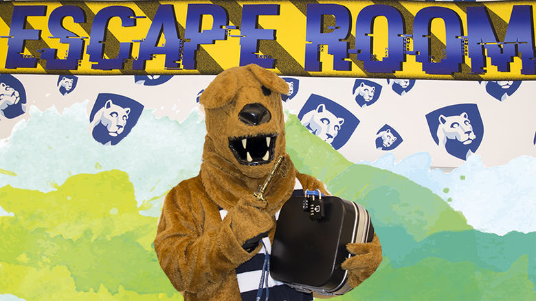 Lion using a key in our escape room.
