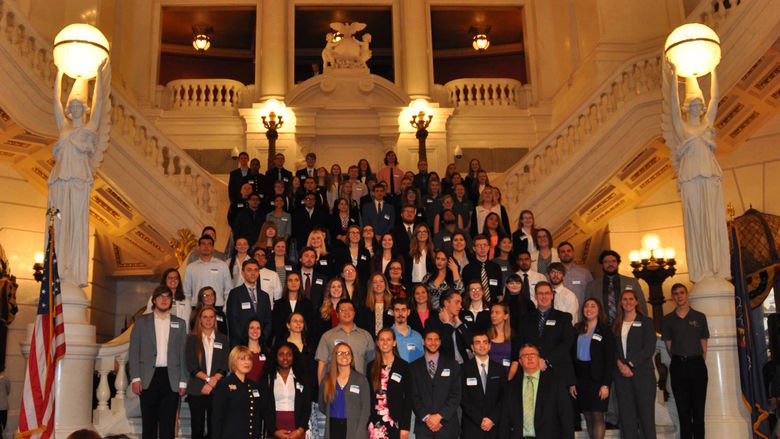 Undergraduate Research at the Capitol, students on steps