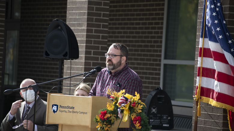 Jay Precht speaks at Veterans Day Memorial