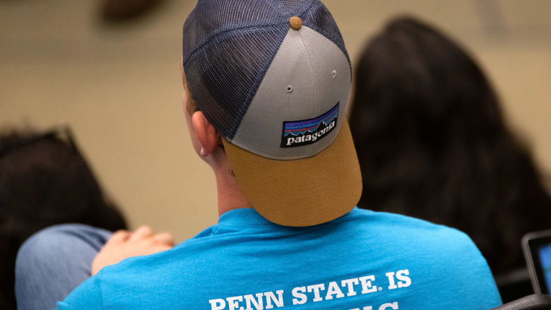 Student wearing a shirt that says "Penn State is Amazing"