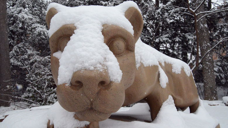 Nittany Lion covered in snow