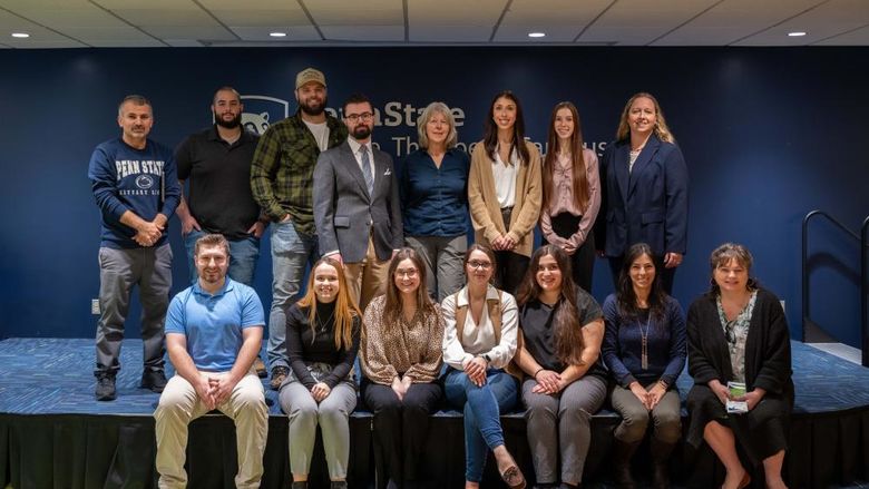 Student winners pose beside their faculty mentors at the fall Undergraduate Exhibition.