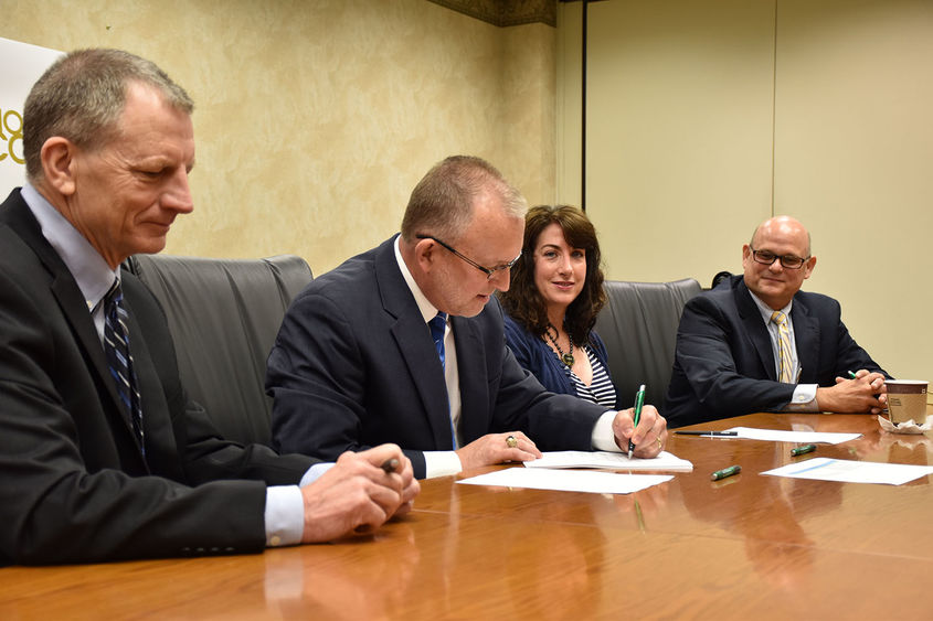 From left, Dr. Andrew Egan, chancellor of Penn State Greater Allegheny, Dr. Charles Patrick, chancellor of Penn State Fayette, Dr. Tuesday Stanley, WCCC president, and Dr. Kevin Snider, chancellor of Penn State New Kensington.