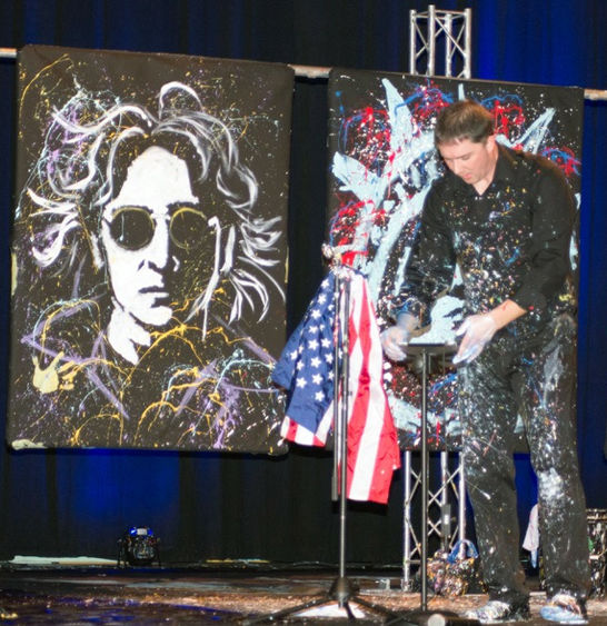 Tom Varano reveals his canvas of John Lennon at last fall’s 50th anniversary gala at Penn State Fayette, The Eberly Campus.