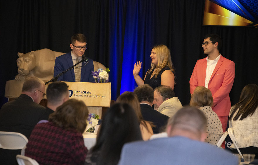 Jacob Levendosky, Student Excellence Award finalist; with Maria Catalina and Joshua Simon, recipients of the Dennis Hippo Memorial Award, at the 56th-annual Student Awards Banquet. 