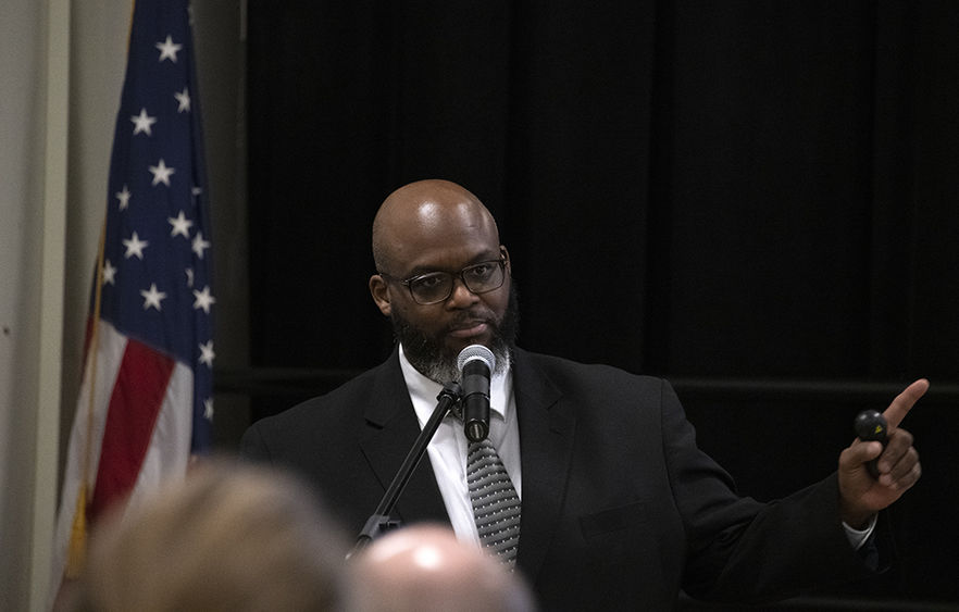 Fred Saffold III, founder of The True Black History Museum, presents in the Fayette Speaker Series.