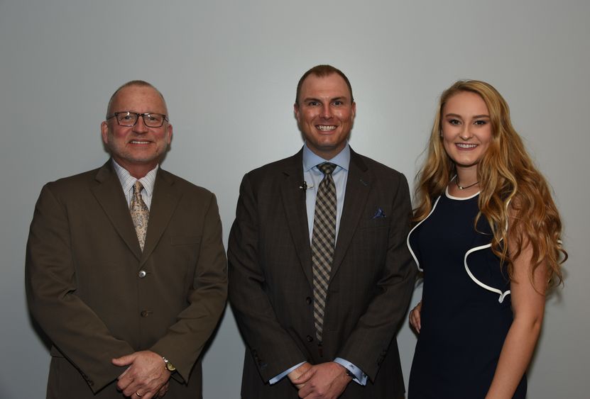 Dr. Charles Patrick, chancellor and chief academic officer; Jonathan Garlow, president and CEO of Ford Business Machines; and Hayley White, student moderator.