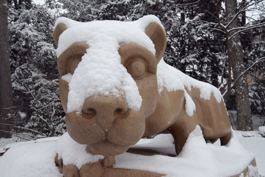 Nittany Lion covered in snow