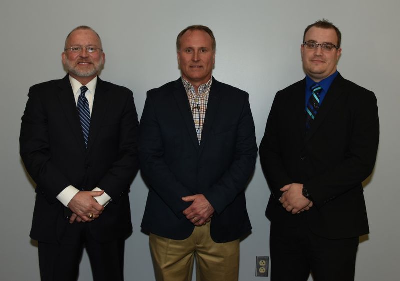 Dr. Charles Patrick, chancellor and chief academic officer; Jeff Erdely, co-founder of SESCO; Ryan Godbey, junior Physics major.