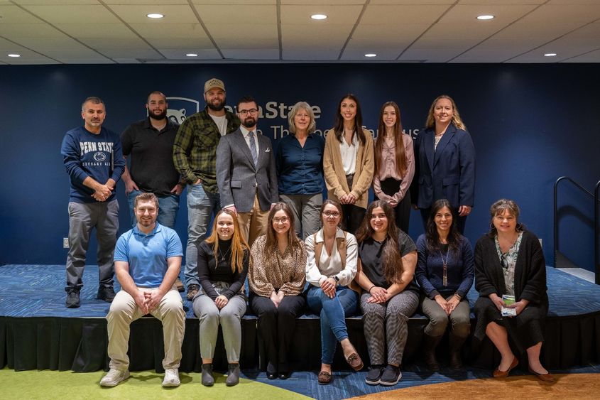 Student winners pose beside their faculty mentors at the fall Undergraduate Exhibition.